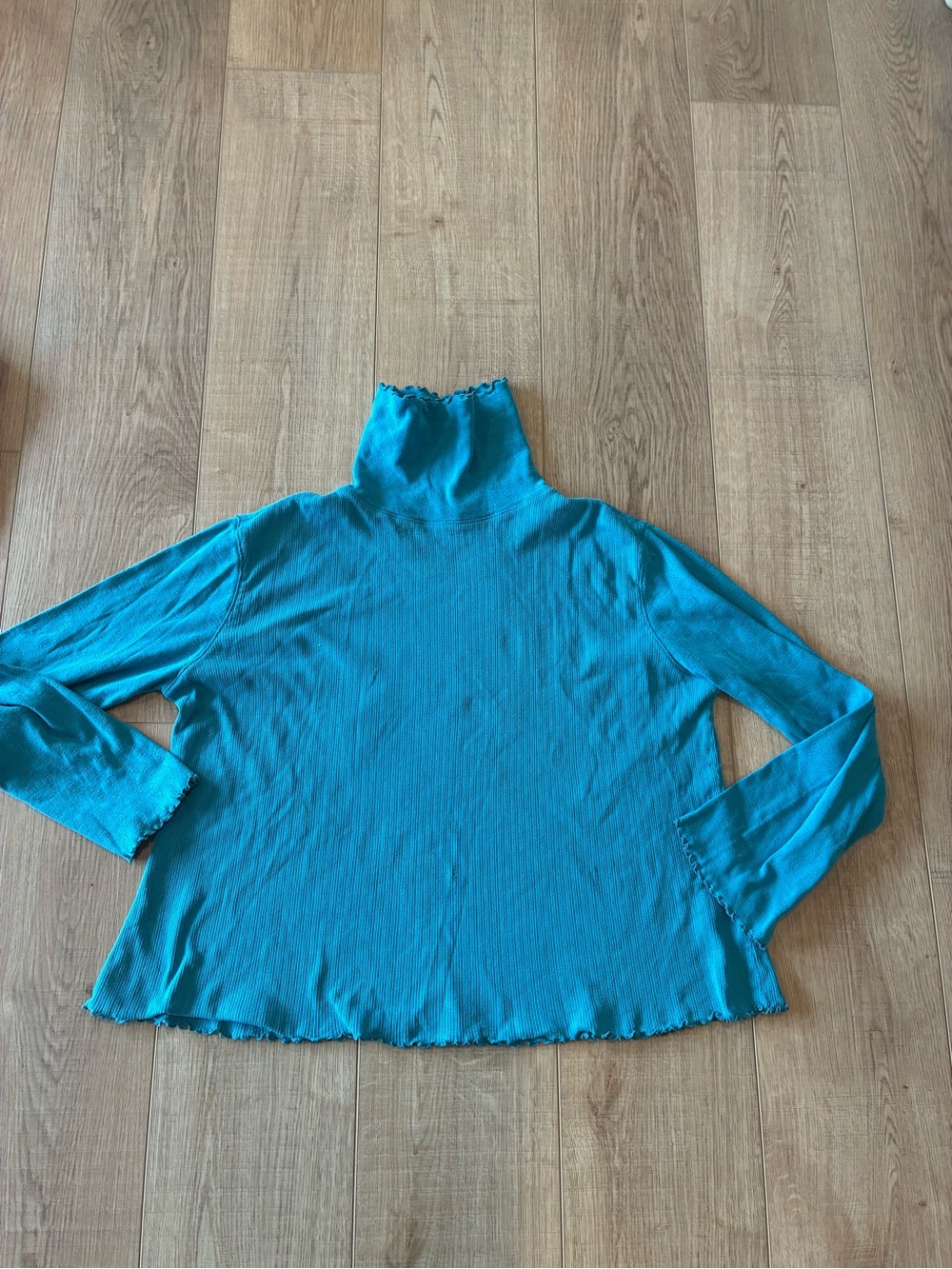 J Jill cottagecore Turquoise Ribbed Turtleneck Long Sleeve Top lightweight LP